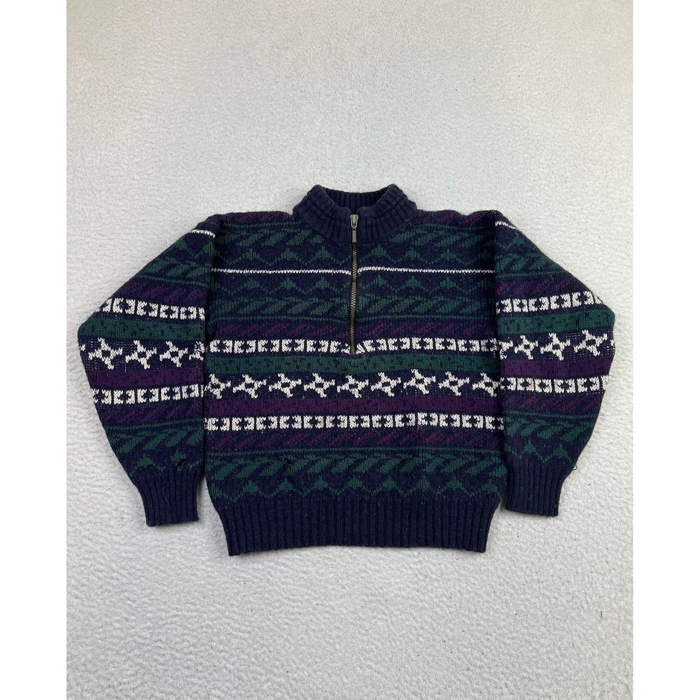 Vintage REI Sweater‎ Womens Small Blue Green Wool Half Zip Pullover Winter 90s